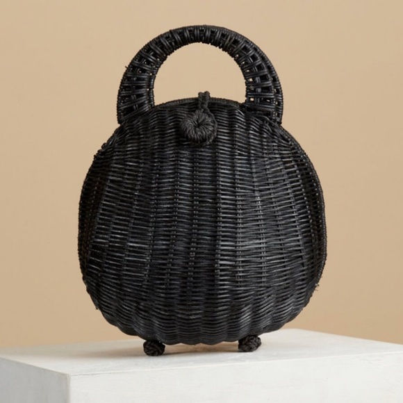 cult gaia Handbags - Cult Gaia Millie Rattan Woven Basket Bag Black